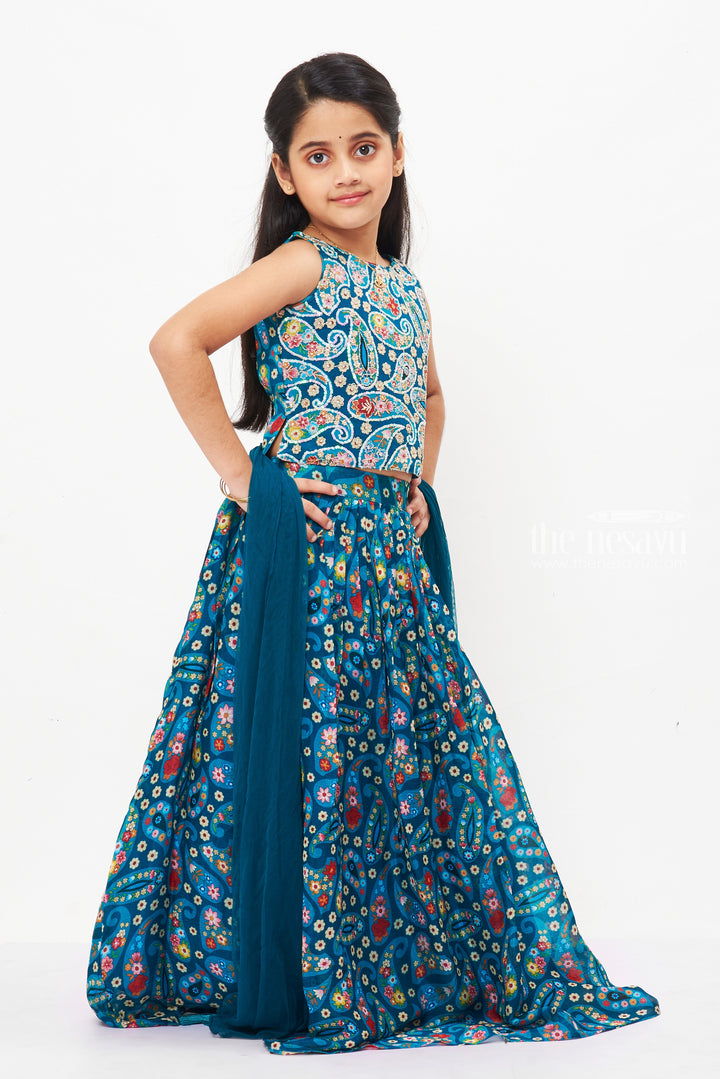 The Nesavu Girls Lehenga Choli Girls Ethereal Chaniya Choli Set with Sheer Dupatta - Splendor of Celebration Nesavu Girls Lachcha Set with Dupatta for Festivities | Elegant Ethnic Attire | The Nesavu