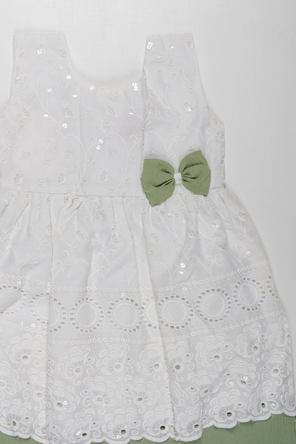 The Nesavu Girls Cotton Frock Girls Ethereal Chikan Embroidered Cotton Frock with Delicate Lace Trim Nesavu Chikan Embroidered Cotton Frocks for Girls | Timeless Elegance | The Nesavu