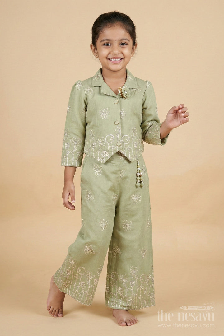 The Nesavu Girls Co-Ord Sets Girls Ethnic Co-Ord Set with Zari Embroidery for Festive and School Events Nesavu Nesavu girls embroidered rayon co-ord set zari work ethnic school festive wear