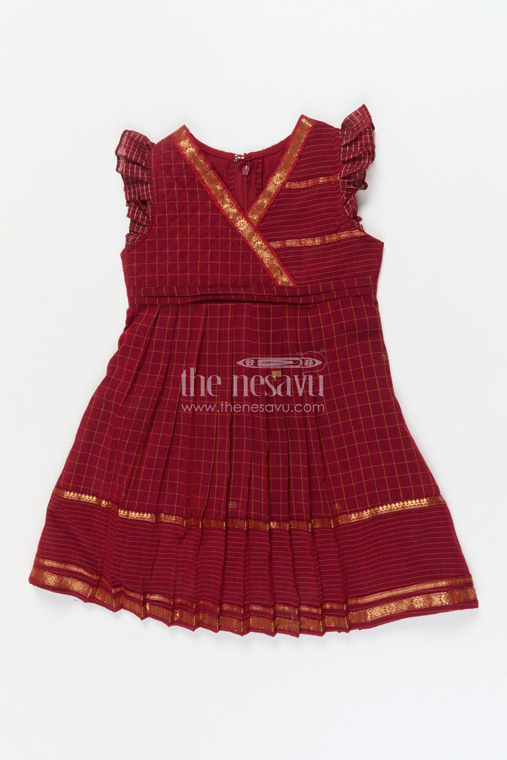 The Nesavu Girls Cotton Frock Girls Ethnic Cotton Frock for Festivals and Family Gatherings Nesavu 22 (4Y) / Red / Cotton GFC2068B-22 Nesavu ethnic girls cotton frock with gold border for festive family functions and cultural events