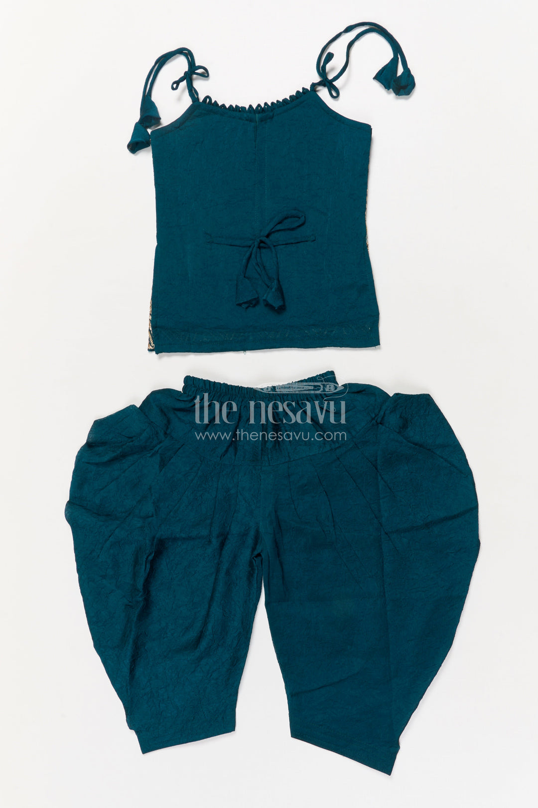 The Nesavu Girls Dothi Sets Girls Ethnic Dhoti Set with Mirror Work Top and Dupatta for Cultural Celebrations Nesavu Nesavu ethnic girls dhoti set with embroidered top and dupatta for weddings and festivals