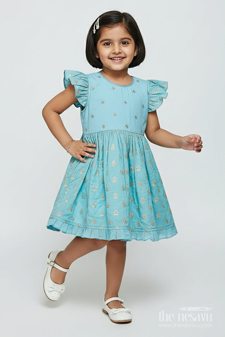 The Nesavu Girls Chanderi Frock Girls Ethnic Frock for Traditional Celebrations and Cultural Events Nesavu 16 (1Y) / Green GFC2010A-16 Nesavu girls chanderi cotton frock butta design traditional functions festive occasions