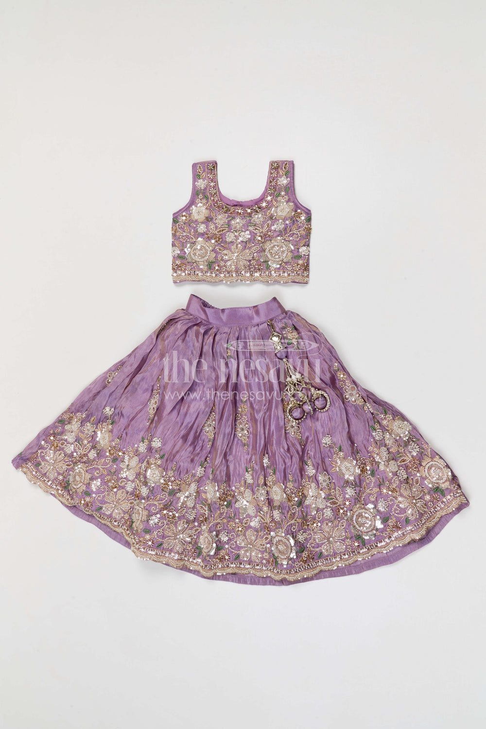 The Nesavu Girls Ethnic Lehenga Girls Ethnic Lehenga Outfit for Weddings and Festive Photos Nesavu 18 (2Y) / Purple / Viscose Silk GL895A-18 Nesavu girls ethnic lehenga set for weddings and festive occasions viscose silk designer yoke outfit