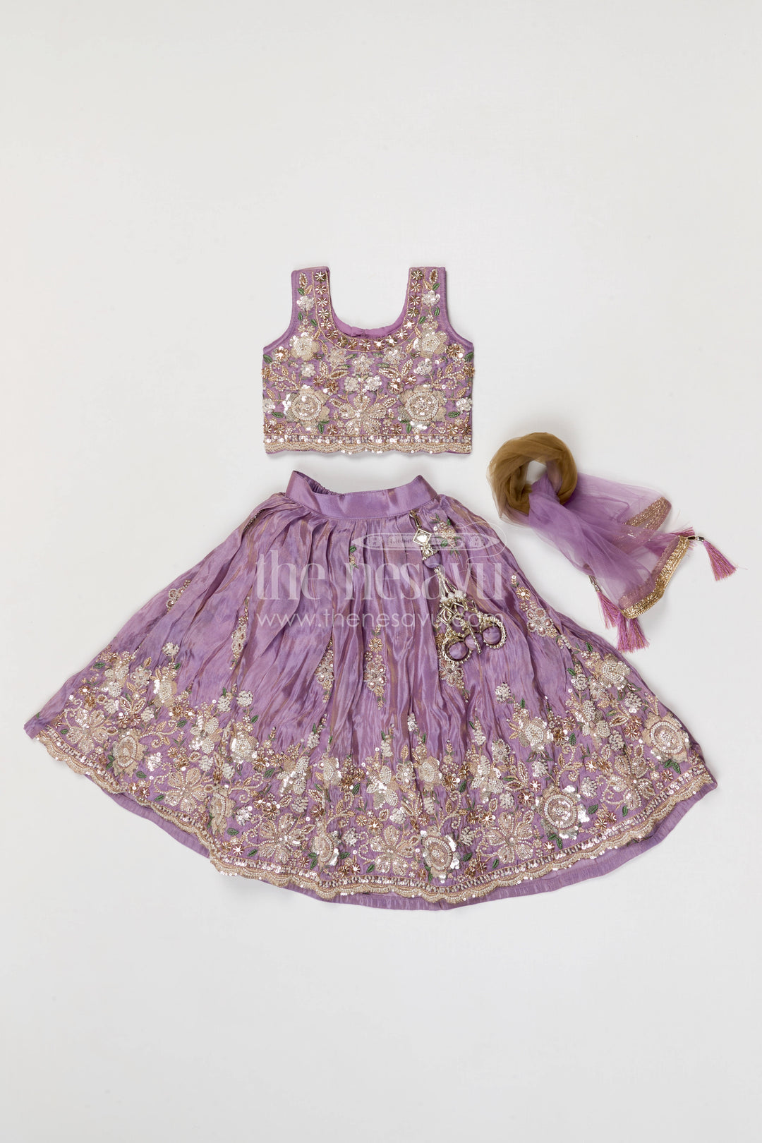 The Nesavu Girls Ethnic Lehenga Girls Ethnic Lehenga Outfit for Weddings and Festive Photos Nesavu Nesavu girls ethnic lehenga set for weddings and festive occasions viscose silk designer yoke outfit