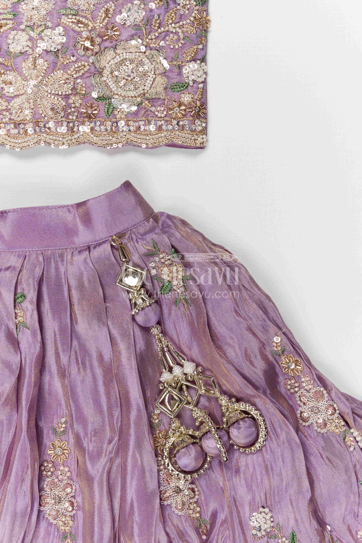 The Nesavu Girls Ethnic Lehenga Girls Ethnic Lehenga Outfit for Weddings and Festive Photos Nesavu Nesavu girls ethnic lehenga set for weddings and festive occasions viscose silk designer yoke outfit