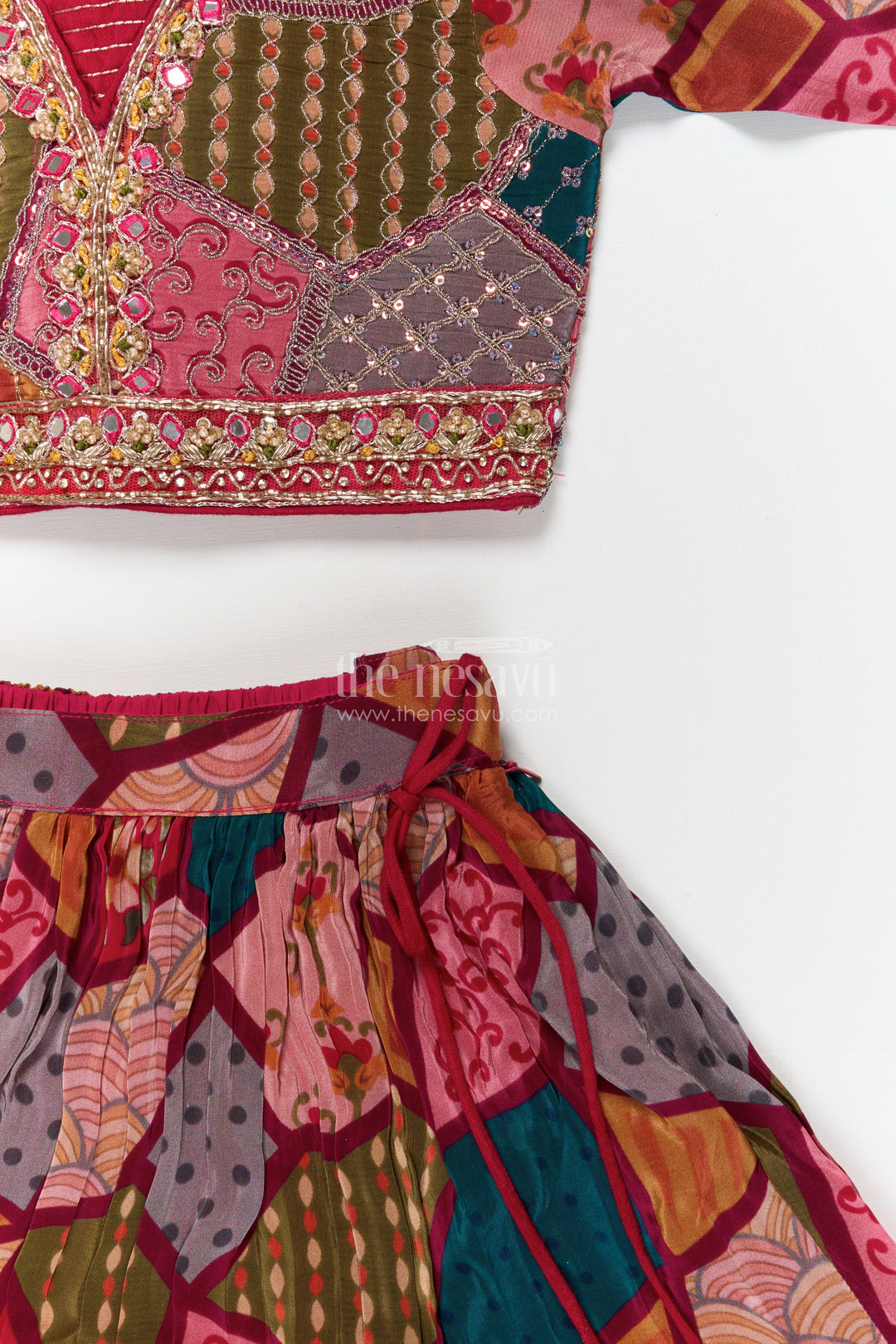 The Nesavu Girls Ethnic Lehenga Girls Ethnic Lehenga Set for Festive Functions and Traditional Events Nesavu 16 (1Y) / Multicolor / Viscose Silk GL660A-16 Nesavu ethnic lehenga set for girls with embroidered blouse and digital printed skirt – festive ready