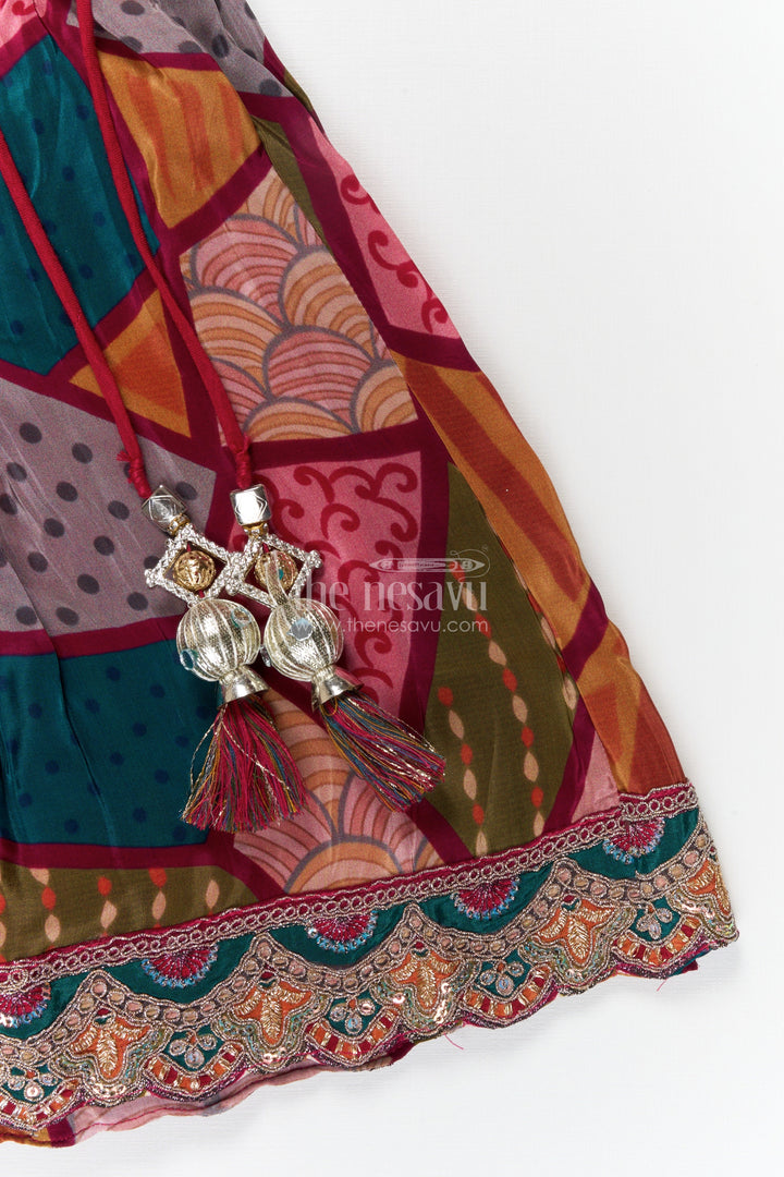 The Nesavu Girls Ethnic Lehenga Girls Ethnic Lehenga Set for Festive Functions and Traditional Events Nesavu 16 (1Y) / Multicolor / Viscose Silk GL660A-16 Nesavu ethnic lehenga set for girls with embroidered blouse and digital printed skirt – festive ready