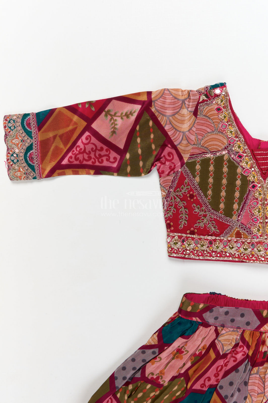 The Nesavu Girls Ethnic Lehenga Girls Ethnic Lehenga Set for Festive Functions and Traditional Events Nesavu 16 (1Y) / Multicolor / Viscose Silk GL660A-16 Nesavu ethnic lehenga set for girls with embroidered blouse and digital printed skirt – festive ready