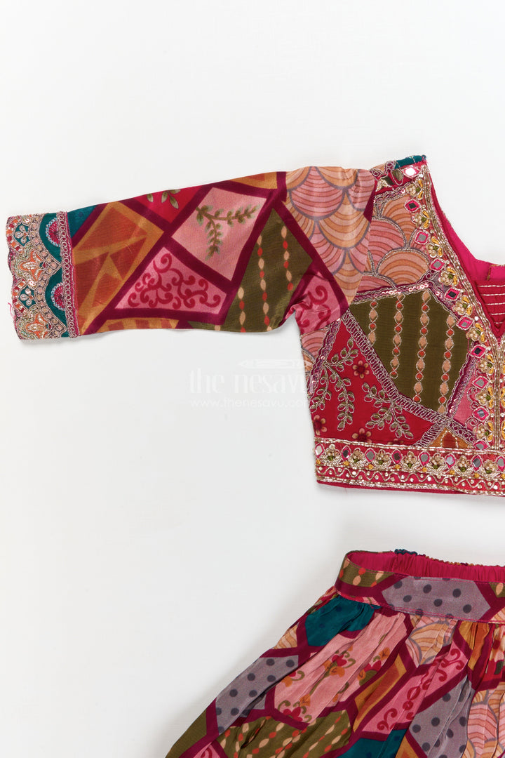 The Nesavu Girls Ethnic Lehenga Girls Ethnic Lehenga Set for Festive Functions and Traditional Events Nesavu 16 (1Y) / Multicolor / Viscose Silk GL660A-16 Nesavu ethnic lehenga set for girls with embroidered blouse and digital printed skirt – festive ready