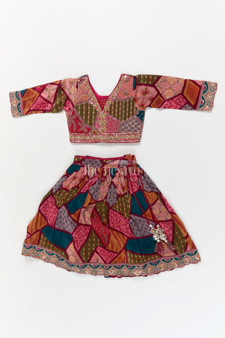 The Nesavu Girls Ethnic Lehenga Girls Ethnic Lehenga Set for Festive Functions and Traditional Events Nesavu 16 (1Y) / Multicolor / Viscose Silk GL660A-16 Nesavu ethnic lehenga set for girls with embroidered blouse and digital printed skirt – festive ready