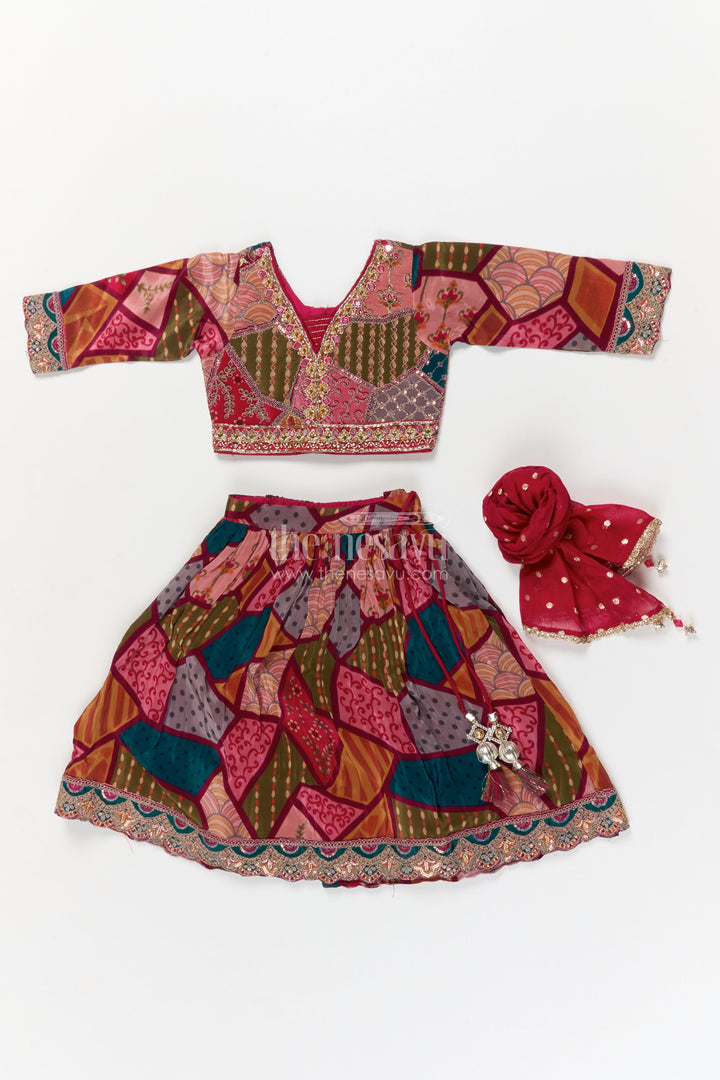 The Nesavu Girls Ethnic Lehenga Girls Ethnic Lehenga Set for Festive Functions and Traditional Events Nesavu 16 (1Y) / Multicolor / Viscose Silk GL660A-16 Nesavu ethnic lehenga set for girls with embroidered blouse and digital printed skirt – festive ready