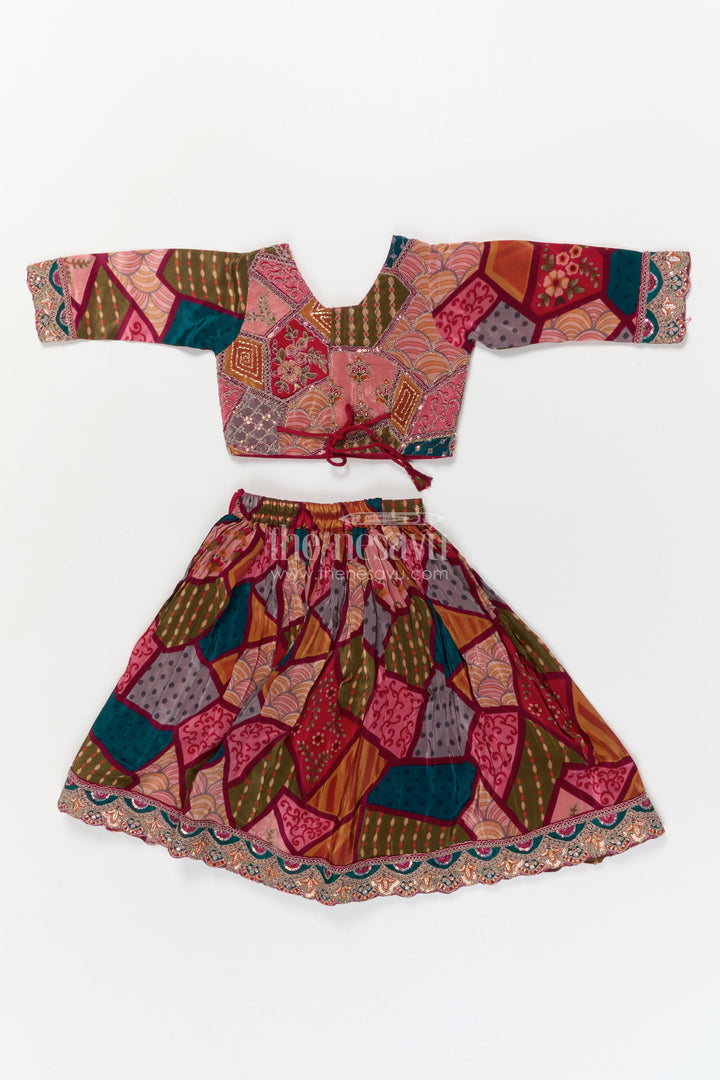 The Nesavu Girls Ethnic Lehenga Girls Ethnic Lehenga Set for Festive Functions and Traditional Events Nesavu 16 (1Y) / Multicolor / Viscose Silk GL660A-16 Nesavu ethnic lehenga set for girls with embroidered blouse and digital printed skirt – festive ready