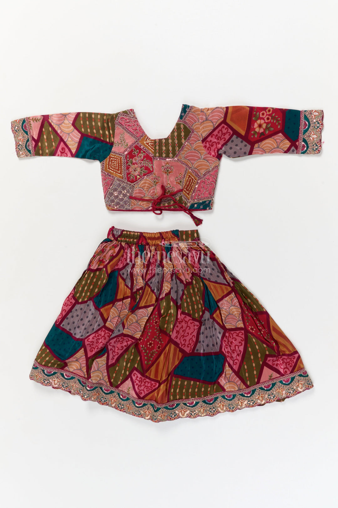 The Nesavu Girls Ethnic Lehenga Girls Ethnic Lehenga Set for Festive Functions and Traditional Events Nesavu 16 (1Y) / Multicolor / Viscose Silk GL660A-16 Nesavu ethnic lehenga set for girls with embroidered blouse and digital printed skirt – festive ready