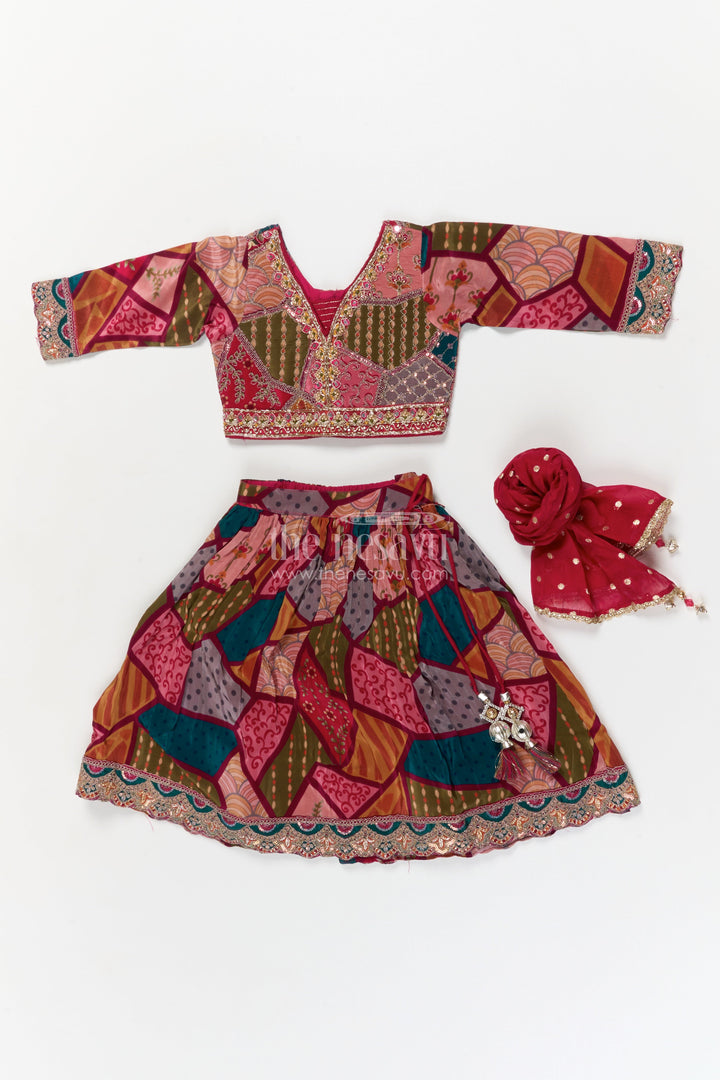The Nesavu Girls Ethnic Lehenga Girls Ethnic Lehenga Set for Festive Functions and Traditional Events Nesavu 16 (1Y) / Multicolor / Viscose Silk GL660A-16 Nesavu ethnic lehenga set for girls with embroidered blouse and digital printed skirt – festive ready
