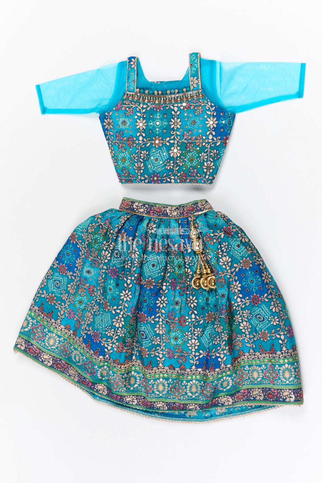 The Nesavu Girls Ethnic Lehenga Girls Ethnic Lehenga Set for Festive Weddings and Celebrations Nesavu Nesavu girls viscose jacquard silk lehenga set for weddings and festive occasions