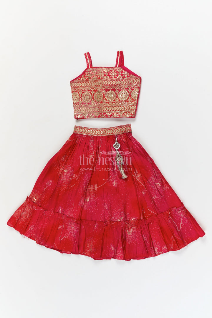 The Nesavu Girls Ethnic Lehenga Girls Ethnic Lehenga Set with Embroidered Blouse for Festive Occasions Nesavu 18 (2Y) / Pink / Modal GL594C-18 Nesavu girls lehenga set with designer embroidered blouse and twirl-friendly modal silk skirt