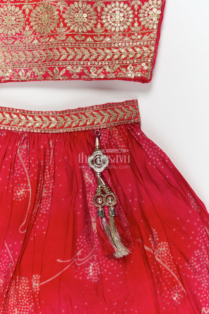 The Nesavu Girls Ethnic Lehenga Girls Ethnic Lehenga Set with Embroidered Blouse for Festive Occasions Nesavu Nesavu girls lehenga set with designer embroidered blouse and twirl-friendly modal silk skirt