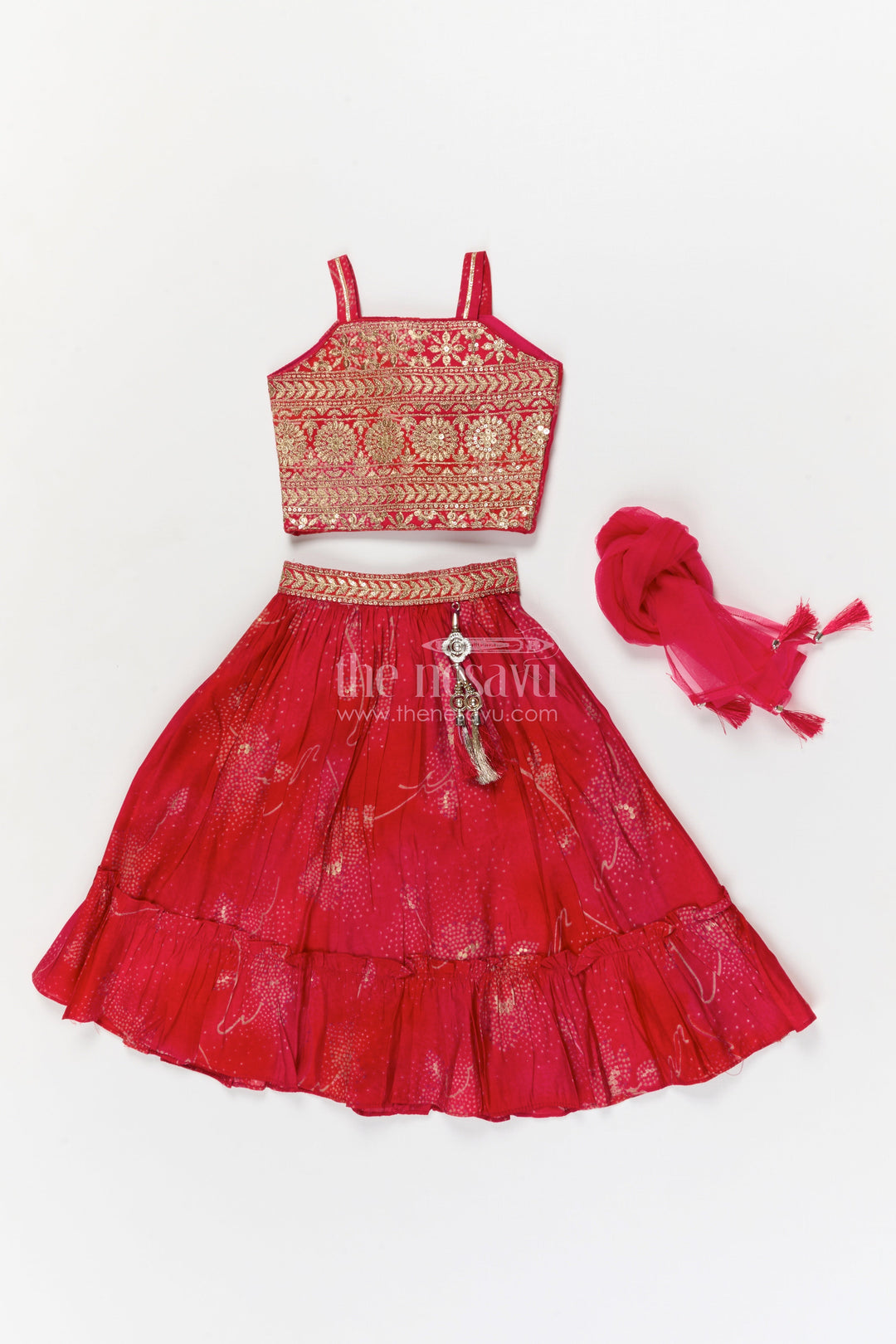 The Nesavu Girls Ethnic Lehenga Girls Ethnic Lehenga Set with Embroidered Blouse for Festive Occasions Nesavu Nesavu girls lehenga set with designer embroidered blouse and twirl-friendly modal silk skirt