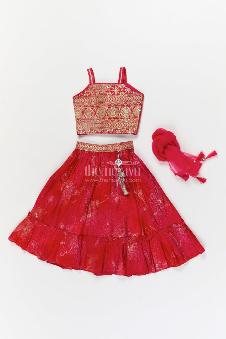 The Nesavu Girls Ethnic Lehenga Girls Ethnic Lehenga Set with Embroidered Blouse for Festive Occasions Nesavu Nesavu girls lehenga set with designer embroidered blouse and twirl-friendly modal silk skirt
