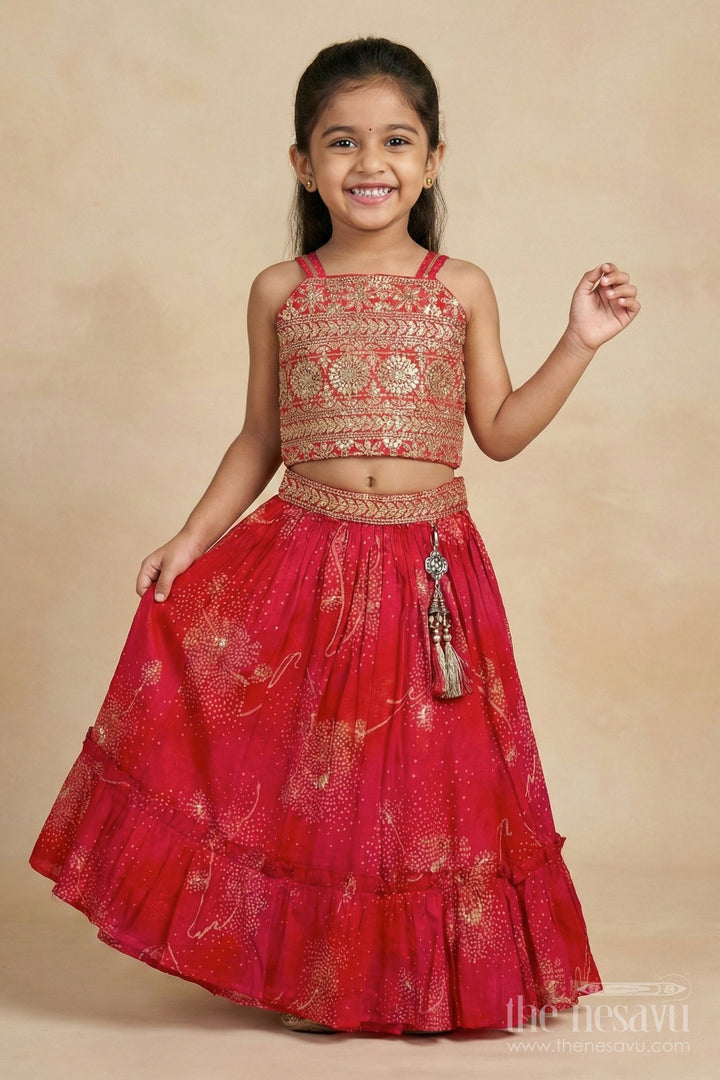 The Nesavu Girls Ethnic Lehenga Girls Ethnic Lehenga Set with Embroidered Blouse for Festive Occasions Nesavu Nesavu girls lehenga set with designer embroidered blouse and twirl-friendly modal silk skirt
