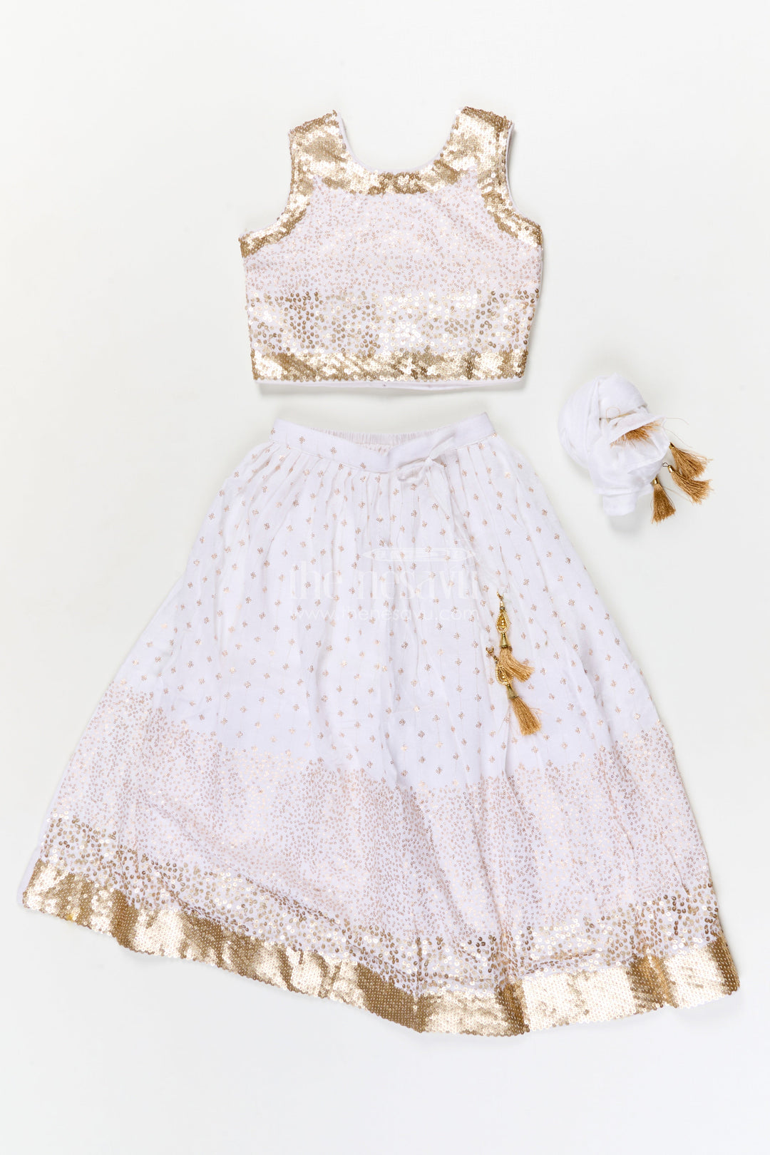 The Nesavu Girls Ethnic Lehenga Girls Ethnic Lehenga Set with Sequin Blouse for Weddings and Receptions Nesavu Nesavu girls poly silk lehenga set with sequin blouse and tassel dupatta for weddings and festive occasions