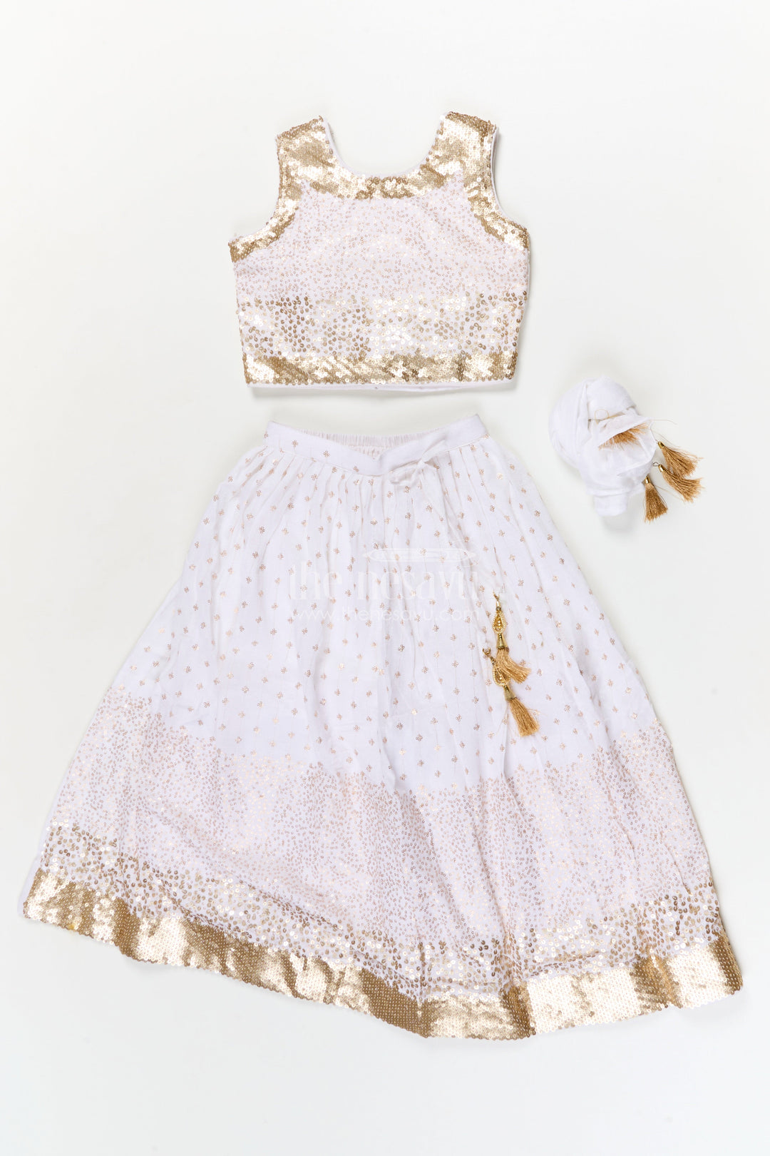 The Nesavu Girls Ethnic Lehenga Girls Ethnic Lehenga Set with Sequin Blouse for Weddings and Receptions Nesavu Nesavu girls poly silk lehenga set with sequin blouse and tassel dupatta for weddings and festive occasions