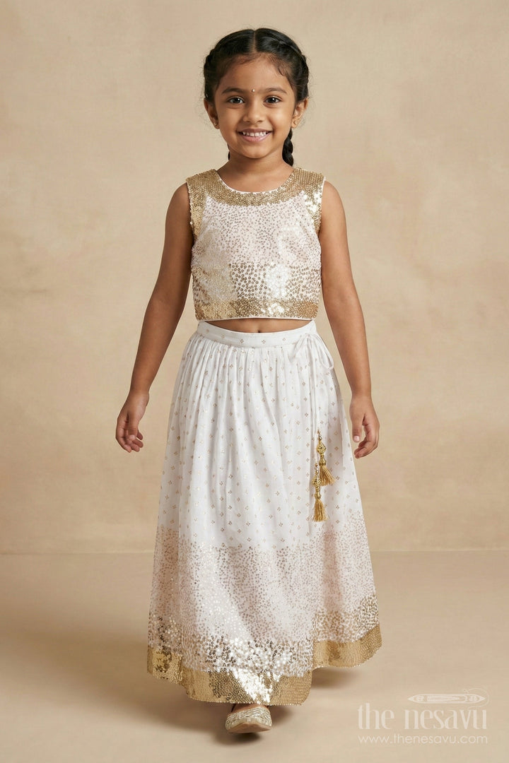 The Nesavu Girls Ethnic Lehenga Girls Ethnic Lehenga Set with Sequin Blouse for Weddings and Receptions Nesavu Nesavu girls poly silk lehenga set with sequin blouse and tassel dupatta for weddings and festive occasions