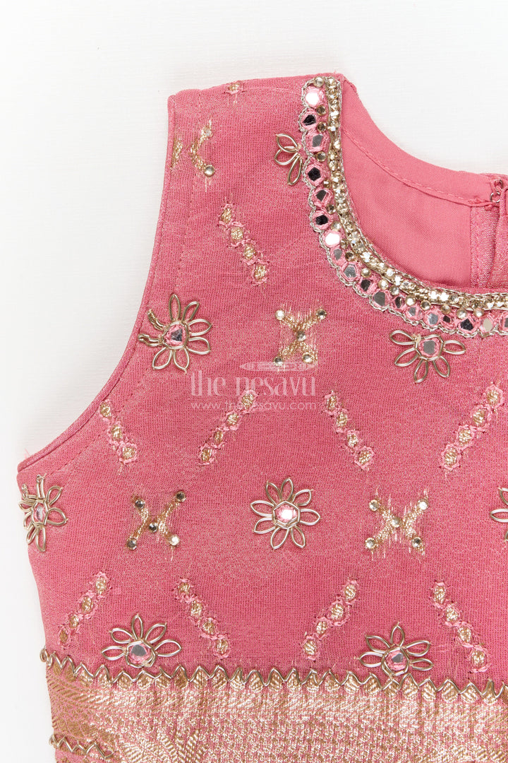 The Nesavu Girls Ethnic Lehenga Girls Ethnic Lehenga Set with Zari Border for Weddings and Family Celebrations Nesavu Nesavu girls lehenga set with zari work and dupatta for weddings and traditional celebrations