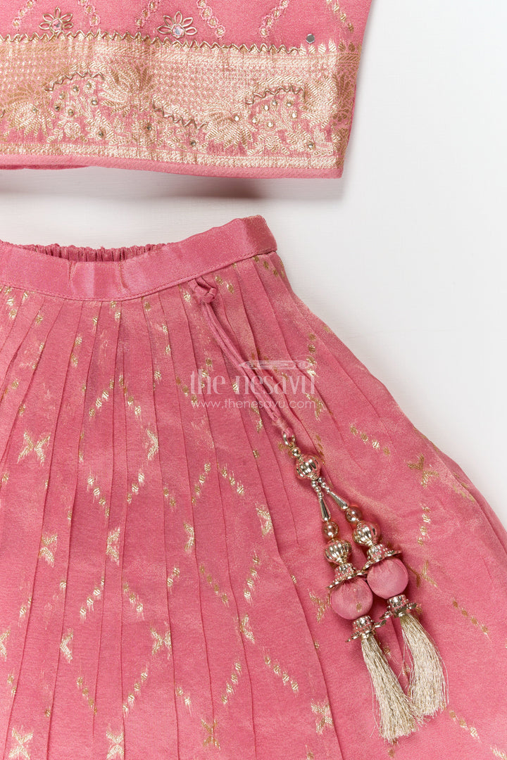 The Nesavu Girls Ethnic Lehenga Girls Ethnic Lehenga Set with Zari Border for Weddings and Family Celebrations Nesavu Nesavu girls lehenga set with zari work and dupatta for weddings and traditional celebrations