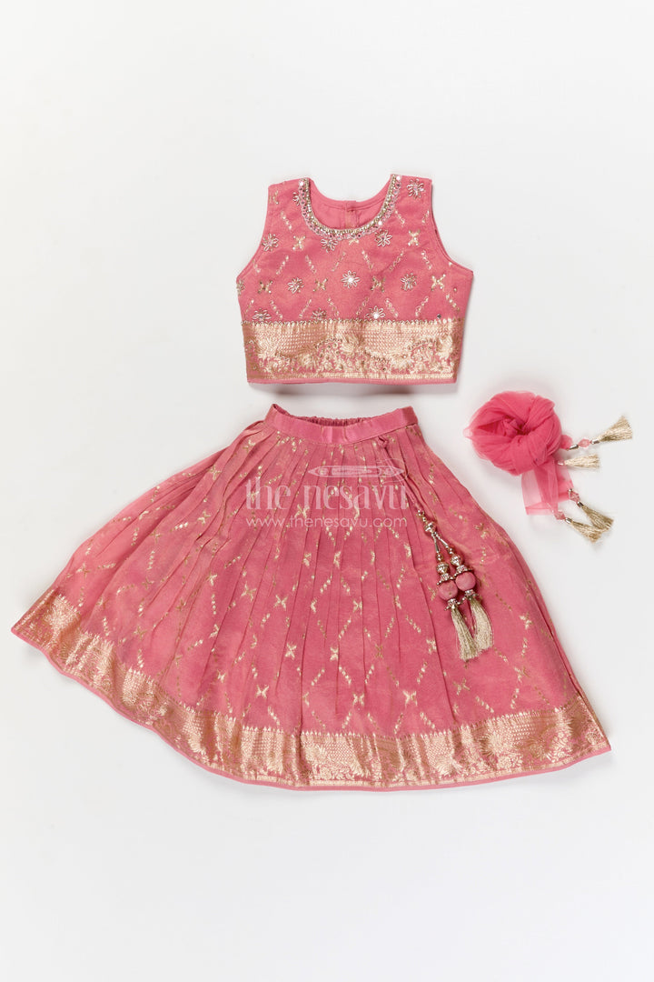 The Nesavu Girls Ethnic Lehenga Girls Ethnic Lehenga Set with Zari Border for Weddings and Family Celebrations Nesavu Nesavu girls lehenga set with zari work and dupatta for weddings and traditional celebrations