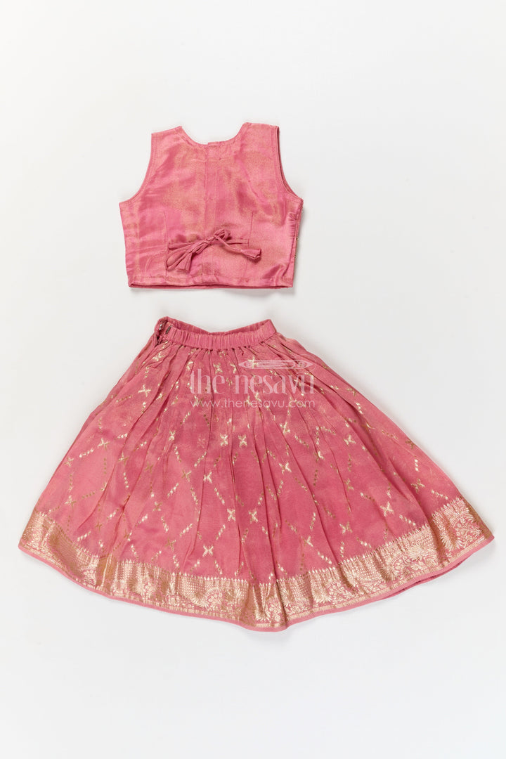 The Nesavu Girls Ethnic Lehenga Girls Ethnic Lehenga Set with Zari Border for Weddings and Family Celebrations Nesavu Nesavu girls lehenga set with zari work and dupatta for weddings and traditional celebrations