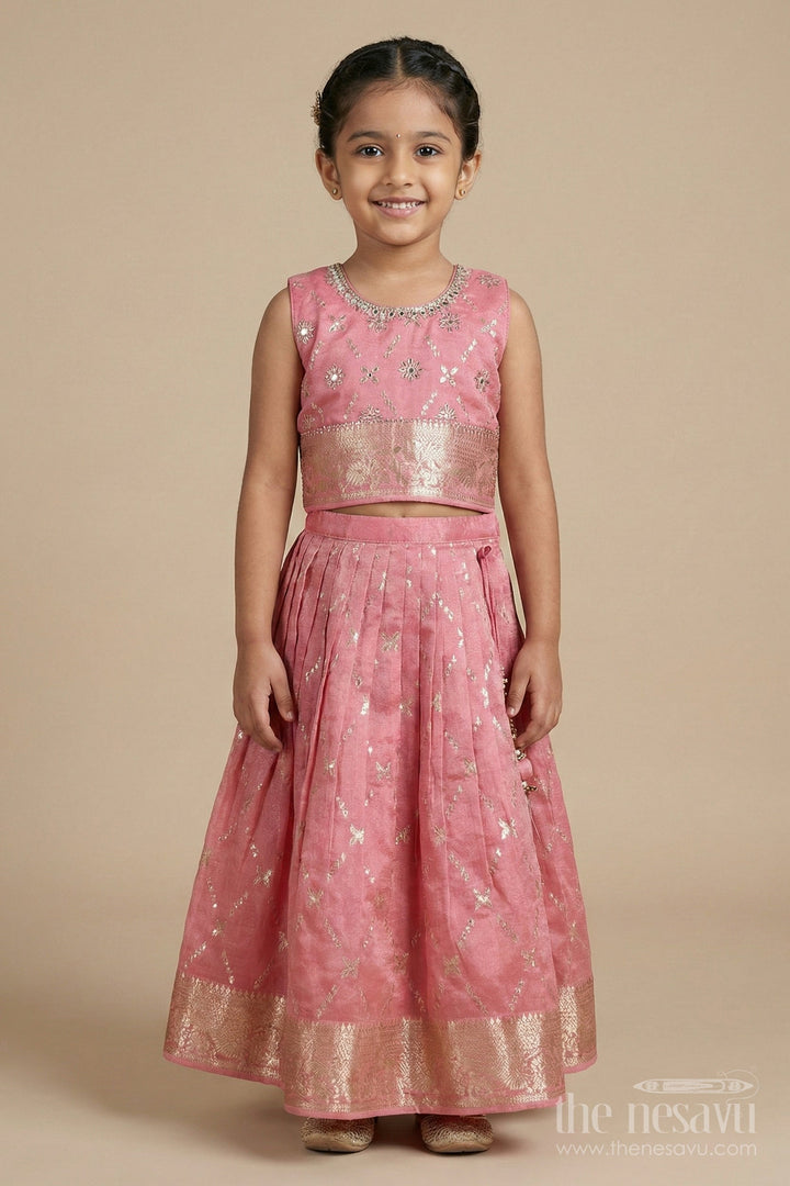 The Nesavu Girls Ethnic Lehenga Girls Ethnic Lehenga Set with Zari Border for Weddings and Family Celebrations Nesavu Nesavu girls lehenga set with zari work and dupatta for weddings and traditional celebrations
