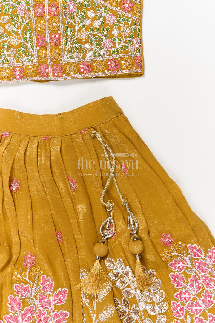 The Nesavu Girls Ethnic Lehenga Girls Ethnic Lehenga with Embroidered Blouse and Tassel Detail for Festive Occasions Nesavu Nesavu girls ethnic lehenga with embroidered blouse and tassel tie-up for festive celebrations