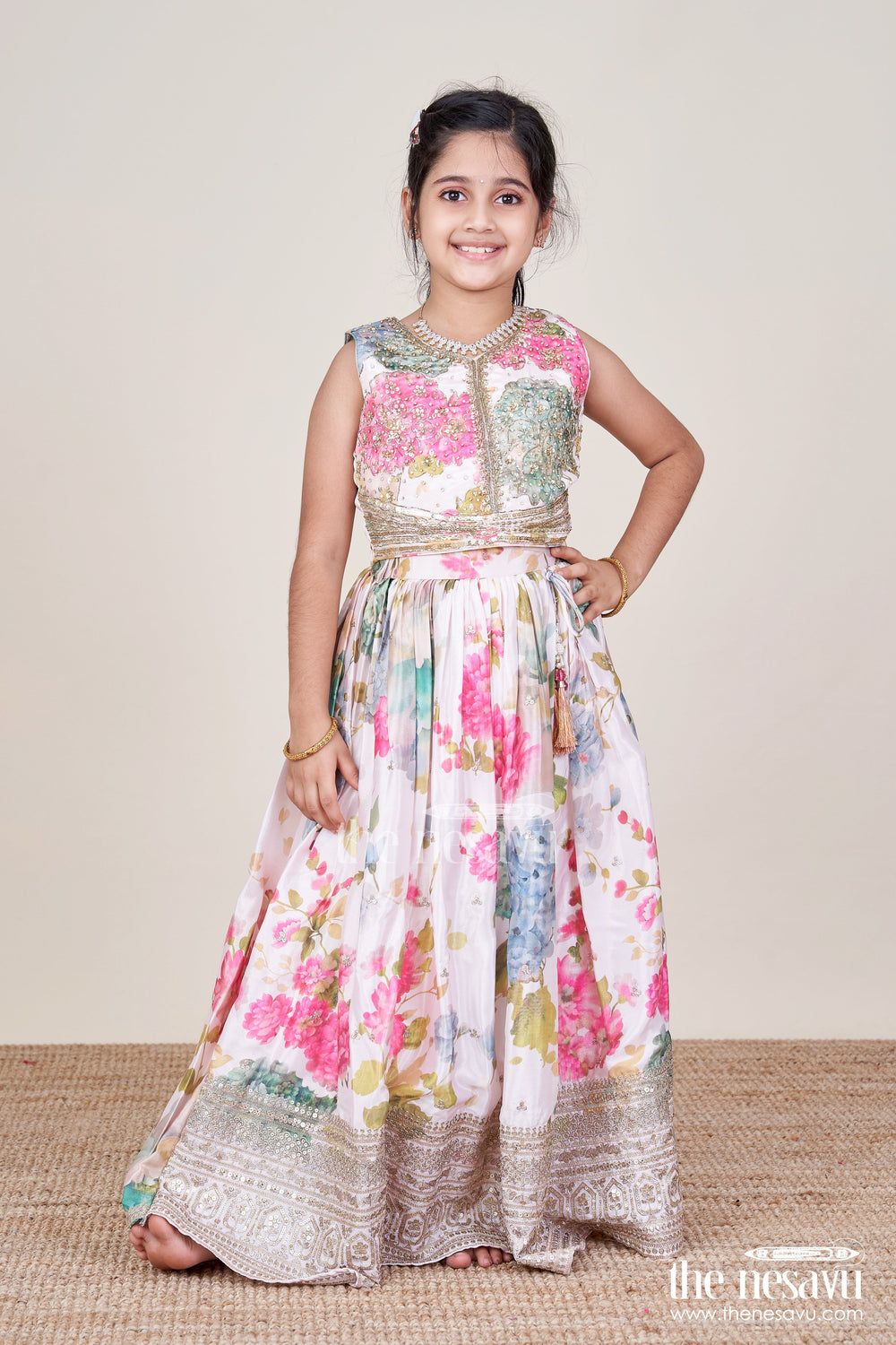 The Nesavu Girls Ethnic Lehenga Girls Ethnic Lehenga with Embroidered Blouse for Weddings and Festive Occasions Nesavu Nesavu girls embroidered ethnic lehenga digital print weddings festive occasions