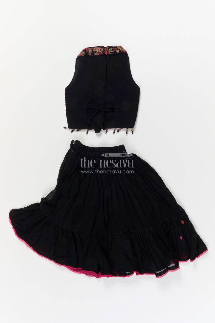 The Nesavu Girls Ethnic Lehenga Girls Ethnic Lehenga with Halter Blouse for Weddings and Family Events Nesavu Nesavu girls georgette lehenga set with halter neck embroidered blouse for festive weddings
