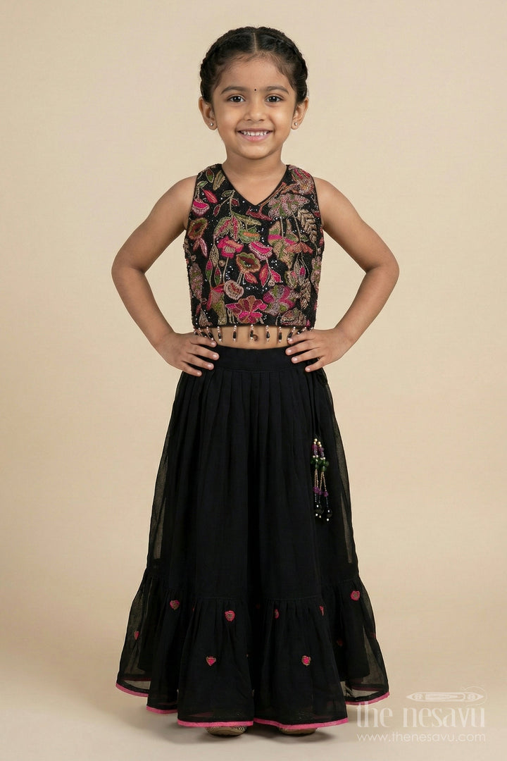 The Nesavu Girls Ethnic Lehenga Girls Ethnic Lehenga with Halter Blouse for Weddings and Family Events Nesavu Nesavu girls georgette lehenga set with halter neck embroidered blouse for festive weddings