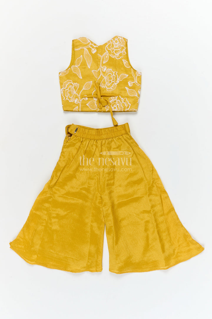 The Nesavu Girls Sharara / Plazo Set Girls Ethnic Palazzo Set for Diwali and Festive School Programs Nesavu Nesavu girls ethnic palazzo set with embroidered blouse for Diwali and cultural events