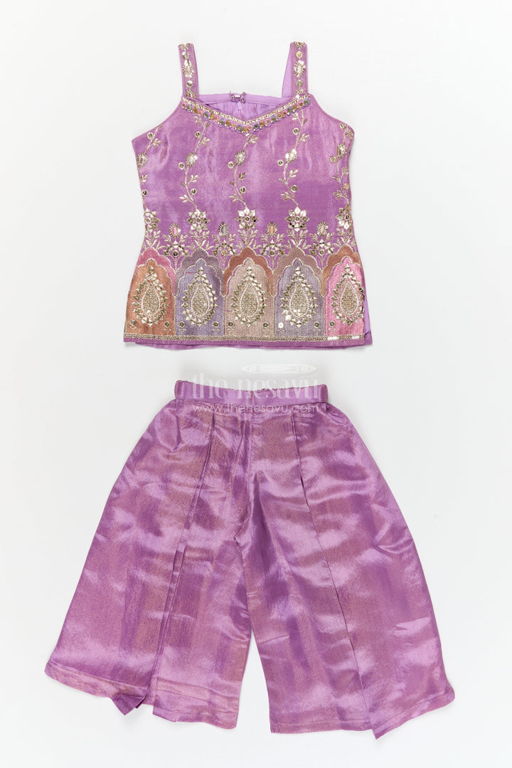 The Nesavu Girls Sharara / Plazo Set Girls Ethnic Plazo Set with Embroidered Blouse for Weddings and Receptions Nesavu 16 (1Y) / Purple / Viscose Silk GPS932A-16 Nesavu girls embroidered viscose silk plazo set with sleeveless blouse and dupatta for festive occasions