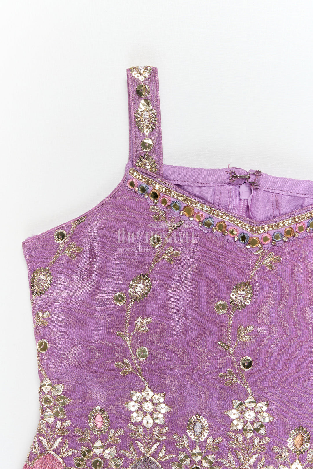 The Nesavu Girls Sharara / Plazo Set Girls Ethnic Plazo Set with Embroidered Blouse for Weddings and Receptions Nesavu Nesavu girls embroidered viscose silk plazo set with sleeveless blouse and dupatta for festive occasions