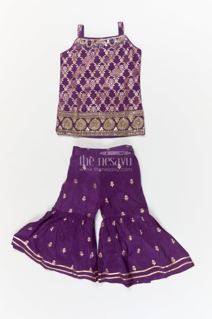 The Nesavu Girls Sharara / Plazo Set Girls Ethnic Sharara Set for Family Weddings and School Functions Nesavu 16 (1Y) / Purple / Viscose Silk GPS940B-16 Nesavu ethnic sharara set for girls with jacquard blouse – perfect for weddings and school functions