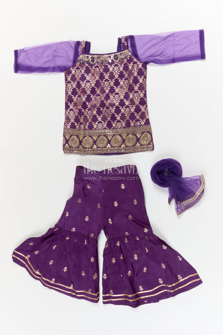The Nesavu Girls Sharara / Plazo Set Girls Ethnic Sharara Set for Family Weddings and School Functions Nesavu Nesavu ethnic sharara set for girls with jacquard blouse – perfect for weddings and school functions