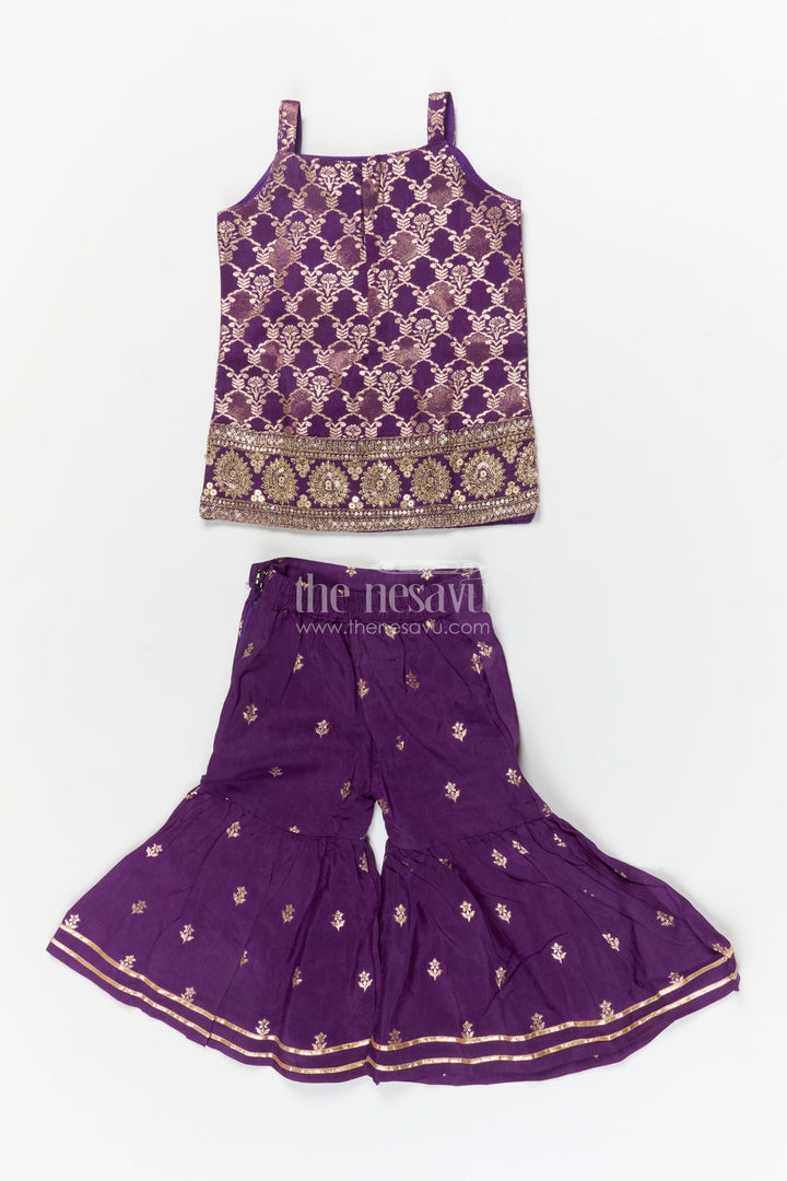 The Nesavu Girls Sharara / Plazo Set Girls Ethnic Sharara Set for Family Weddings and School Functions Nesavu Nesavu ethnic sharara set for girls with jacquard blouse – perfect for weddings and school functions