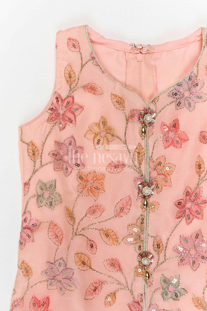 The Nesavu Girls Sharara / Plazo Set Girls Ethnic Sharara Set for Festive Wear and Family Gatherings Nesavu Nesavu Girls Sharara Set With Sequin Embroidery Yoke For Festive Wear And Comfortable Ethnic Styling