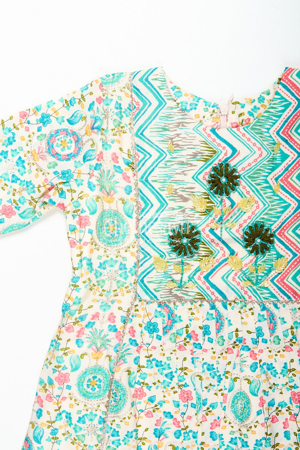 The Nesavu Girls Sharara / Plazo Set Girls ethnic sharara set with multicolor print for celebrations Nesavu Nesavu girls festive sharara set with multicolor digital print and embroidered kurti