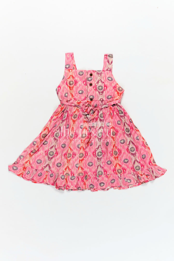 The Nesavu Girls Fancy Frock Girls Everyday Casual Cotton Frock in Pink Modal Silk with Digital Print and Ruffled Hem for Daily Style Nesavu Nesavu Pink Girls Everyday Casual Cotton Frock Modal Silk Digital Print Bow Detail