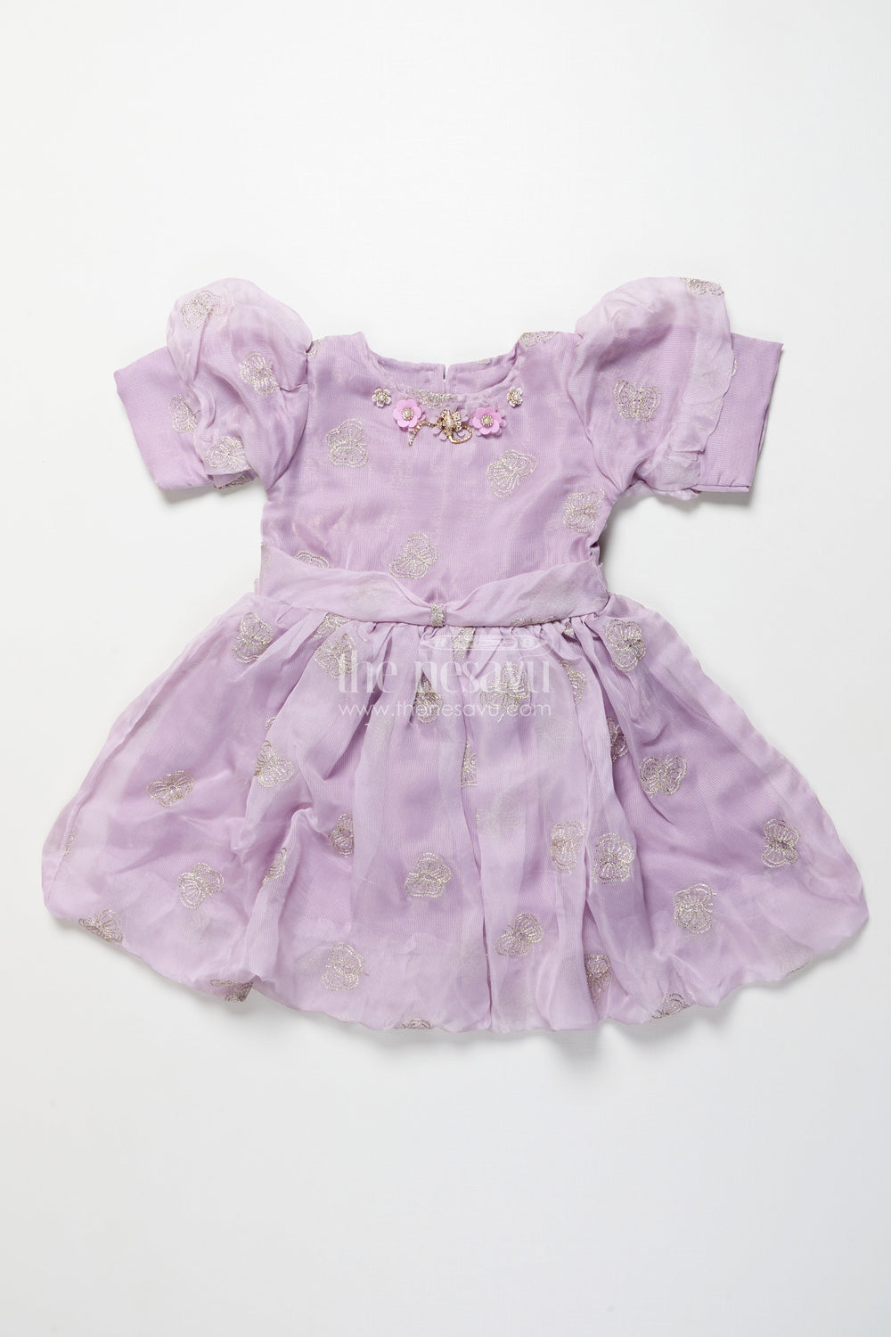 The Nesavu Girls Fancy Frock Girls Fancy Festive Frock with Puff Sleeves and Zari Embroidery Nesavu 22 (4Y) / Purple GFC1988A-22 Nesavu festive frock girls zari embroidery puff sleeves  ideal celebrations