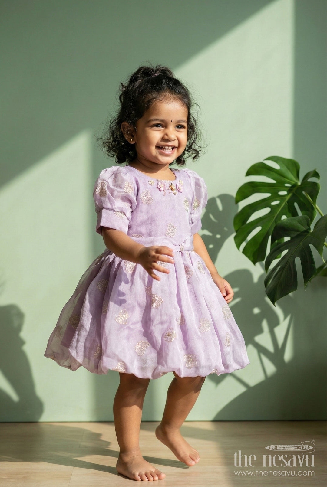 The Nesavu Girls Fancy Frock Girls Fancy Festive Frock with Puff Sleeves and Zari Embroidery Nesavu 22 (4Y) / Purple GFC1988A-22 Nesavu festive frock girls zari embroidery puff sleeves  ideal celebrations