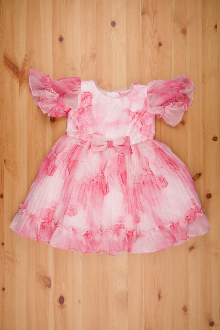 The Nesavu Girls Fancy Frock Girls Fancy Georgette Frock with Elegant Detailing and Lace Trims Nesavu Designer Girls Party Dress - Perfect For Photoshoots | The Nesavu