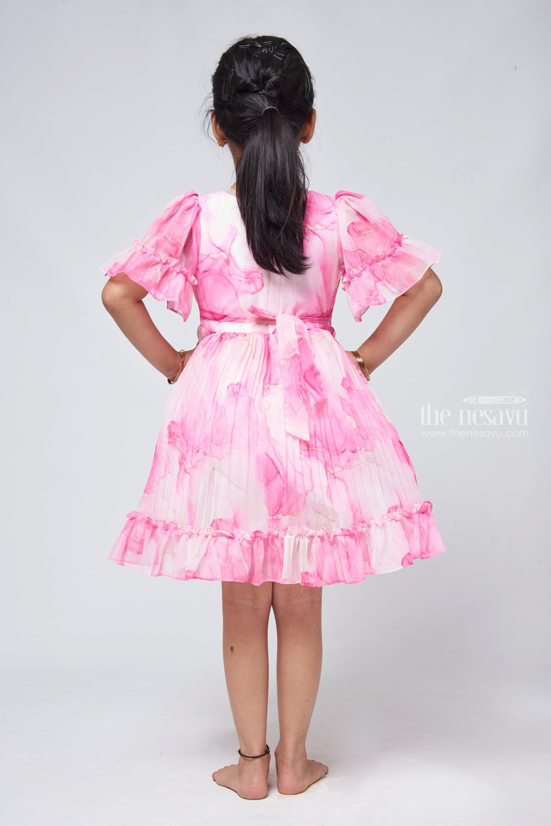 The Nesavu Girls Fancy Frock Girls Fancy Georgette Frock with Elegant Detailing and Lace Trims Nesavu Designer Girls Party Dress - Perfect For Photoshoots | The Nesavu