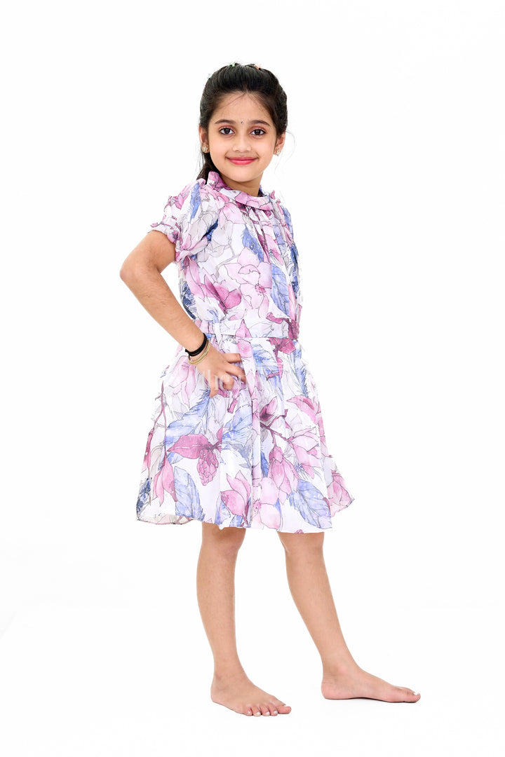 The Nesavu Girls Fancy Frock Girls Fancy Georgette Party Dress with Floral Prints and Puff Sleeves Nesavu Floral Print Georgette Party Dress Girls Puff Sleeves - Nesavu